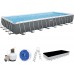 BESTWAY Power Steel Frame Pool 956 x 488 x 132 cm, Komplett-Set mit Sandfilteranlage 56623