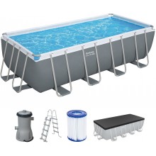 BESTWAY Power Steel Frame Pool 488 x 244 x 122 cm, Komplett-Set mit Filterpumpe 56670
