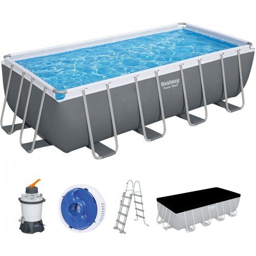 BESTWAY Power Steel Frame Pool 488 x 244 x 122 cm, Komplett-Set mit Sandfilteranlage 56671