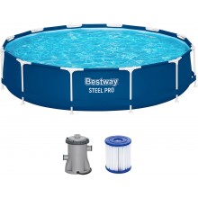 BESTWAY Steel Pro Frame Pool 366 x 76 cm, Set mit Filterpumpe 56681