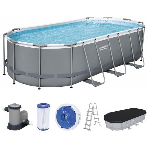 BESTWAY Power Steel Frame Pool 549 x 274 x 122 cm, Komplett-Set mit Filterpumpe 56710