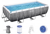 BESTWAY Power Steel Frame Pool-Set 404 x 201 x 100 cm, mit Filterpumpe, Rattan-Optik 56721