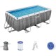 BESTWAY Power Steel Frame Pool-Set 412 x 201 x 122 cm, mit Filterpumpe, Rattan-Optik 56722