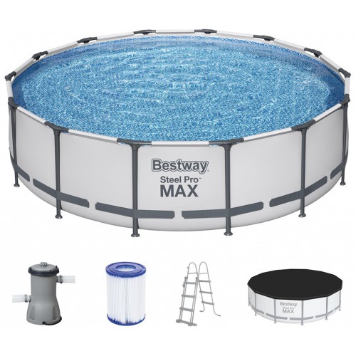 BESTWAY Steel Pro Max Frame Pool 427 x 107 cm, Komplett-Set mit Filterpumpe 56950