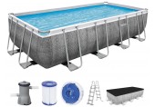 BESTWAY Power Steel Frame Pool 488 x 244 x 122 cm, Komplett-Set mit Filterpumpe 56996