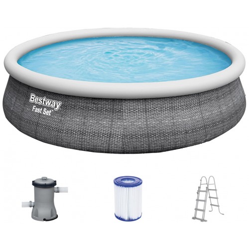 BESTWAY Fast Set Pool 457 x 107 cm, mit Filterpumpe, Rattan-Optik 57372