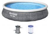 BESTWAY Fast Set Pool 396 x 84 cm, mit Filterpumpe, Rattan-Optik 57376