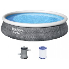 BESTWAY Fast Set Pool 396 x 84 cm, mit Filterpumpe, Rattan-Optik 57376