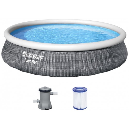 BESTWAY Fast Set Pool 396 x 84 cm, mit Filterpumpe, Rattan-Optik 57376