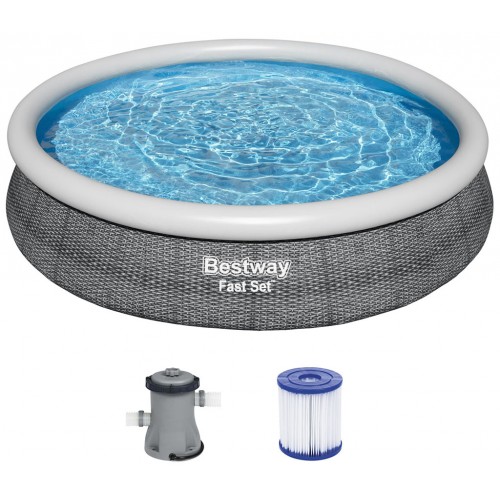 BESTWAY Fast Set Pool 366 x 76 cm, mit Filterpumpe, Rattan-Optik 57445