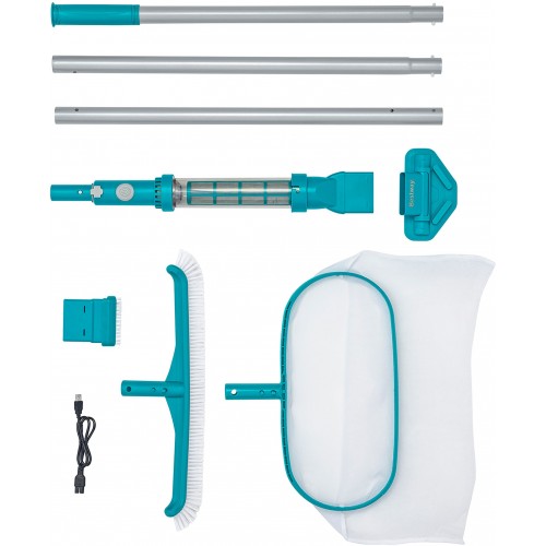 BESTWAY AquaSurge Poolpflege-Set mit akkubetriebenem Poolsauger, Kescher, Poolbürste 58831