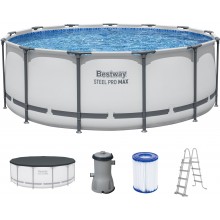 BESTWAY Steel Pro Max Frame Pool 396 x 122 cm, Komplett-Set mit Filterpumpe 5618W