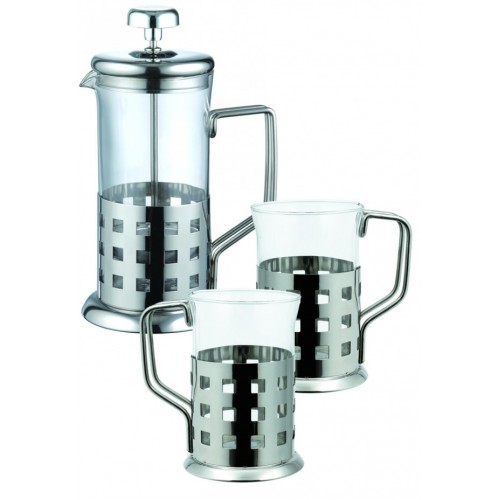 BERGNER KAFFEE- TEE BEREITER + 2 BECHER GLAS EDELSTAHL BG - 1008