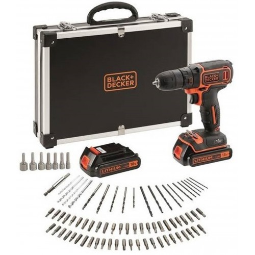 Black & Decker BDCDC18BAFC-QW Akku Bohrschrauber (2x1,5Ah/18V) und 80tlg. Zubehör