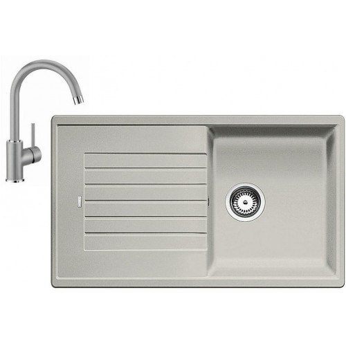 BLANCO Set Spüle ZIA 5 S SILGRANIT Pearlgrau + Armatur Mida Pearlgrau