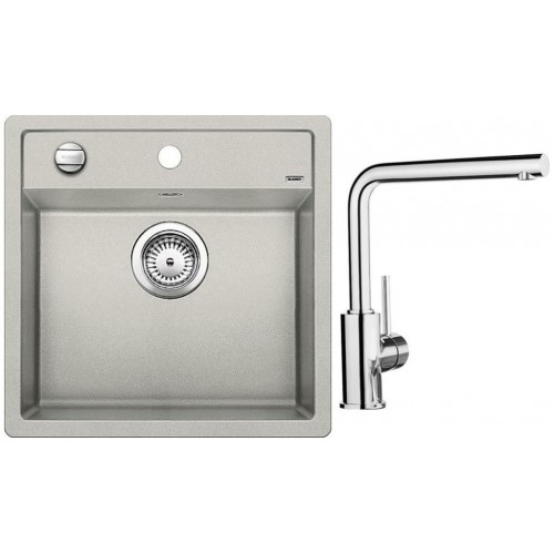 BLANCO SET Silgranitspüle DALAGO 5 perlgrau + Küchenarmatur MILA chrom