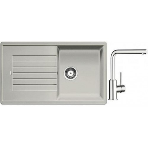 BLANCO Set Spüle ZIA 5 S SILGRANIT Perlgrau + Armatur Mila chrom
