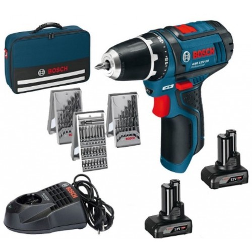 BOSCH GSR 12V-15 Professional Ak­ku-Bohr­schrau­ber + Zubehör Set + Tasche 0615990HV1