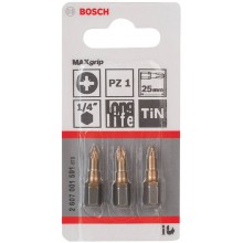 BOSCH Schrauberbit Max Grip, PZ 1, 25 mm, 3er-Pack 2607001591