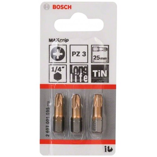 BOSCH Schrauberbit Max Grip, PZ 3, 25 mm, 3er-Pack 2607001595