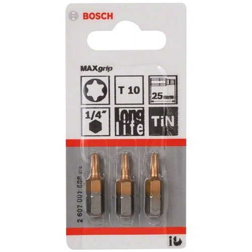 BOSCH Schrauberbit Max Grip, T10, 25 mm, 3er-Pack 2607001688