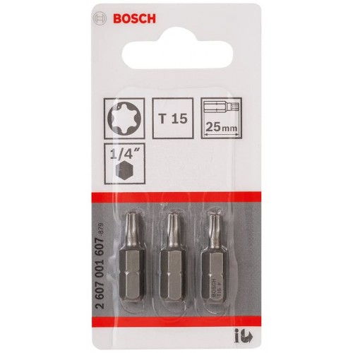 BOSCH Schrauber­bit Extra-Hart, T15, 25 mm, 3er-Pack 2607001607