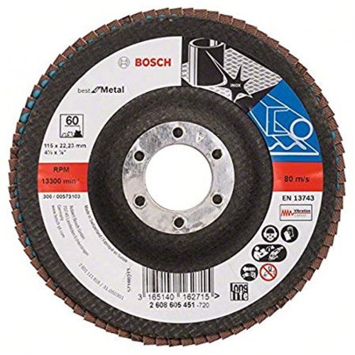 BOSCH Fächerschleifscheibe X571, Best for Metal, gewinkelt, 115 mm, 22,23 mm 2608605451