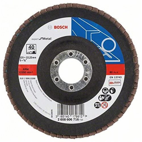 BOSCH Expert for Metal Fächerschleifscheibe X551, 125x22,23mm, 80, gewinkelt 2608606718