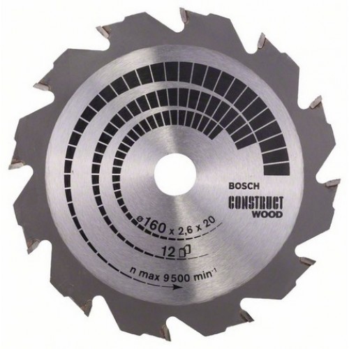 BOSCH Kreissägeblatt Construct Wood, 160 x 20/16 x 2,6 mm; 12 2608640630