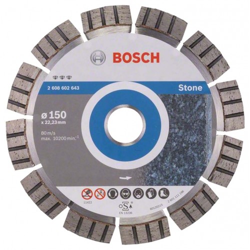 BOSCH Diamanttrennscheibe Best für Stone, 150 x 22,23 x 2,4 x 12 mm, 2608602643