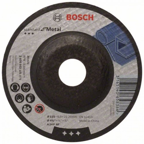 BOSCH Schruppscheibe gekröpft, Standard for Metal A 24 P BF, 115 mm, 22,23 mm, 6 mm 260860