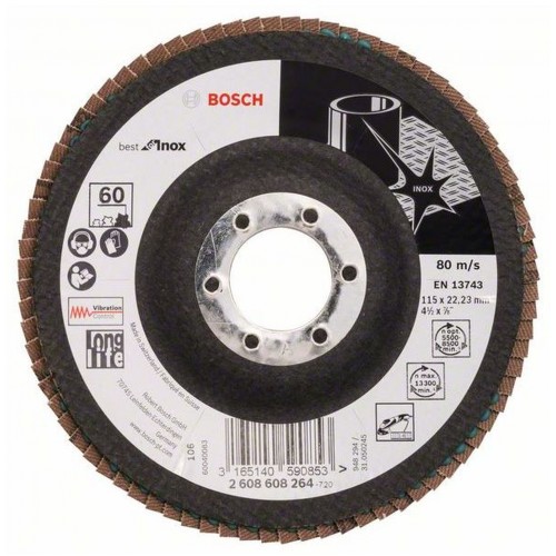 BOSCH Best for Inox Fächerschleifscheibe X581, 115x22,23 mm, 60, 2608608264