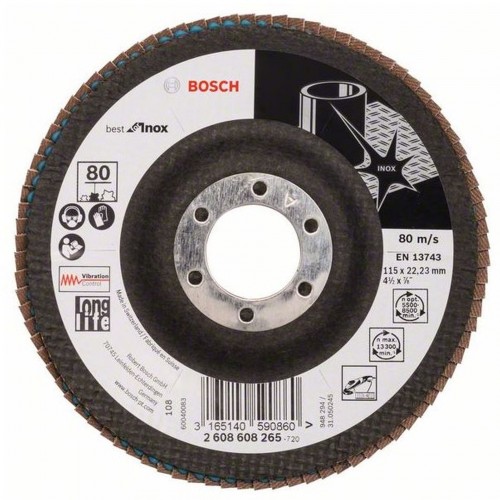 BOSCH Best for Inox Fächerschleifscheibe X581, 115x22,23 mm, 80, 2608608265
