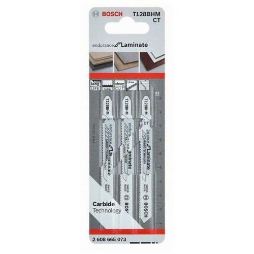 BOSCH Stichsägeblatt-Set T 128 BHM, Endurance for Laminate, 3-teilig, 92 mm 2608665073