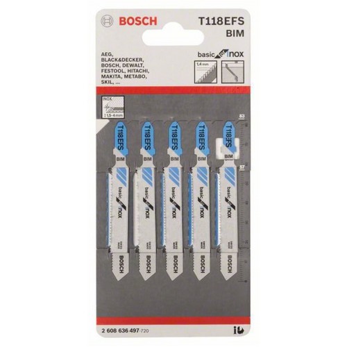 BOSCH T 118 EFS Basic for Stainless Steel Stichsägeblätt 5 Stck. 2608636497 BOSCH T 118 EFS Basic for Stainless Steel Stichsägeblätt 5 Stck. 2608636497