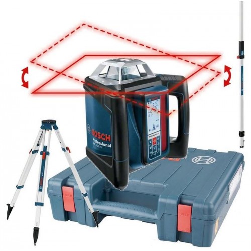 BOSCH GRL 500 H Rotationslaser selbstnivellierend, roter 360 Grad Laser, Koffer, Stativ,