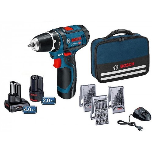 BOSCH GSR 12V-15 Akku-Bohrschrauber mit 1x 2,0 Ah, 1x 4,0 Ah, Zubehör in Tasche 0615990G6L