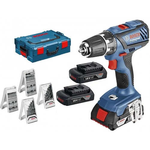 BOSCH GSR 18-2-Li Plus Professional Akku-Bohrschrauber + Bohrer u. Bitset