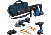 BOSCH PROFESSIONAL Werkzeug-Set GSB+GWS+GBH+3×5,0Ah+Schraubendreher und Zangen 0615A5007H