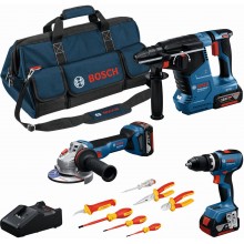BOSCH PROFESSIONAL Werkzeug-Set GSB+GWS+GBH+3×5,0Ah+Schraubendreher und Zangen 0615A5007H