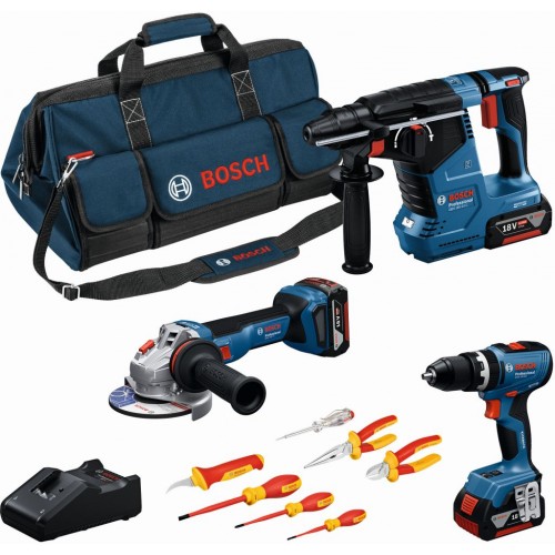 BOSCH PROFESSIONAL Werkzeug-Set GSB+GWS+GBH+3×5,0Ah+Schraubendreher und Zangen 0615A5007H BOSCH PROFESSIONAL Werkzeug-Set GSB+GWS+GBH+3×5,0Ah+Schraubendreher und Zangen 0615A5007H