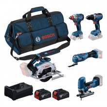 BOSCH Werkzeug-Set PROFESSIONAL GSR + GDX + GKS + GOP + GST + 2× 5,0 Ah 0615A500BV