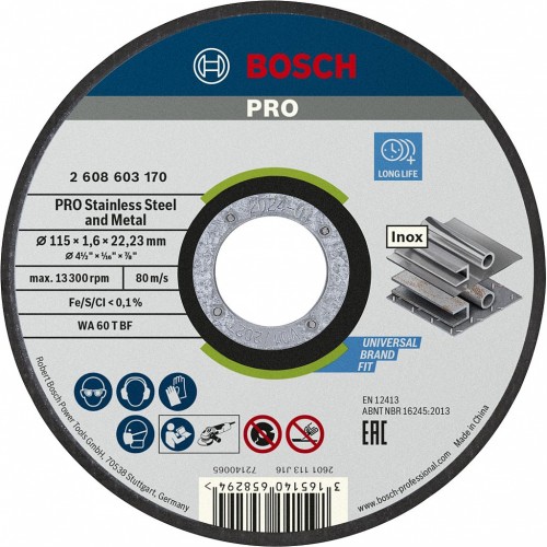 BOSCH PRO Stainless Steel and Metal Trennscheibe, 115 x 1.6 x 22.23 mm 2608603170