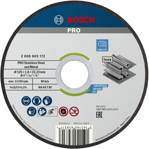 BOSCH TPRO Stainless Steel and Metal Trennscheibe, 125 x 1.6 x 22.23 mm, gerade 2608603172