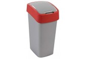 CURVER FLIP BIN 45L Abfallbehälter Klappdeckel 65,3 x 29,4 x 37,6 cm silber/rot 02172-547