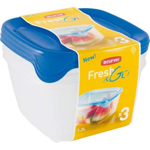CURVER SET FRESH & GO 3x1,2L Frischhaltedosen transparent/blau 08560-139