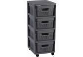 CURVER INFINITY 4x11L Regal mit 4 Schubladen 36 x 29,5 x 65 cm, DOTS, Dunkelgrau 04356-G43