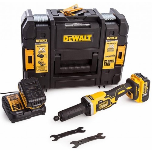 DeWALT DCG426P2-QW Akku-Geradschleifer 6 mm XR 18V (2x5,0 Ah) Tstak