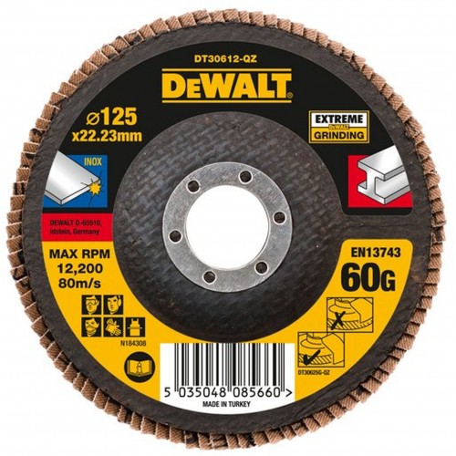 DeWALT DT30612 Extreme Fächerscheibe 4 1/2" 125 mm x 22,23 mm Körnung 60 DeWALT DT30612 Extreme Fächerscheibe 4 1/2" 125 mm x 22,23 mm Körnung 60