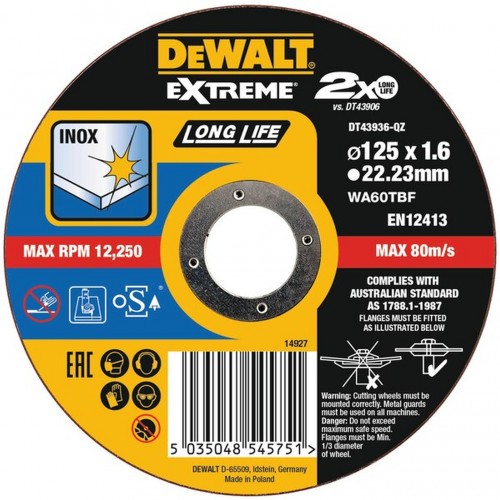 DeWALT DT43936-QZ Trennscheibe für Edelstahl 125 mm DeWALT DT43936-QZ Trennscheibe für Edelstahl 125 mm